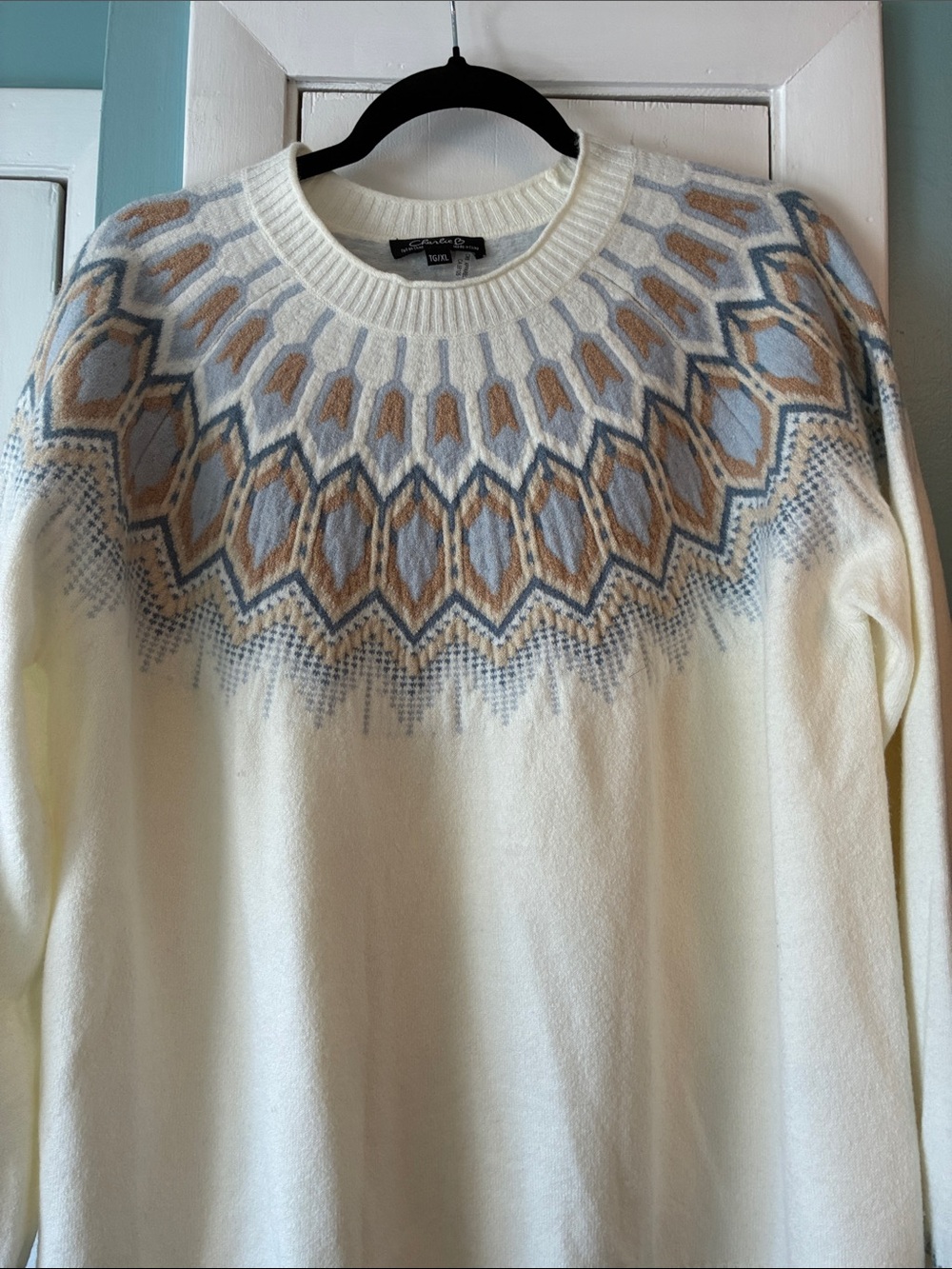 CHARLIE B plush jacquard ski raglan sweater